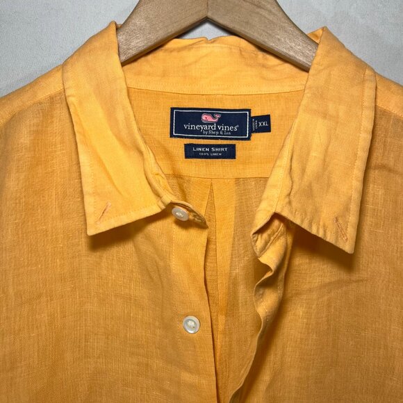 Men's XXL Vineyard Vines Shep & Ian Solid Linen Long Sleeve Shirt Orange - Picture 3 of 6